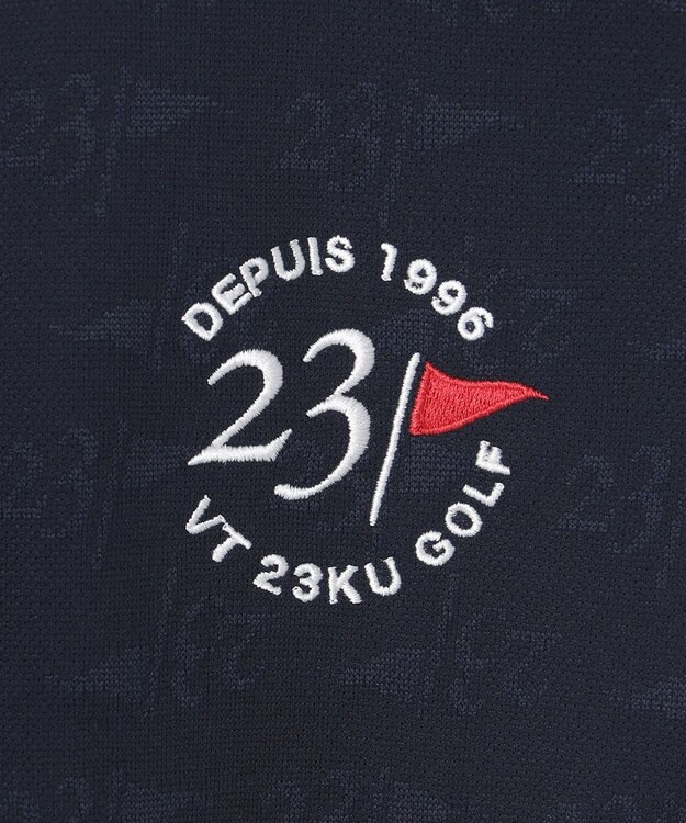 23区GOLF 【WOMEN】フラッグロゴジャガード ポロシャツ ネイビー系