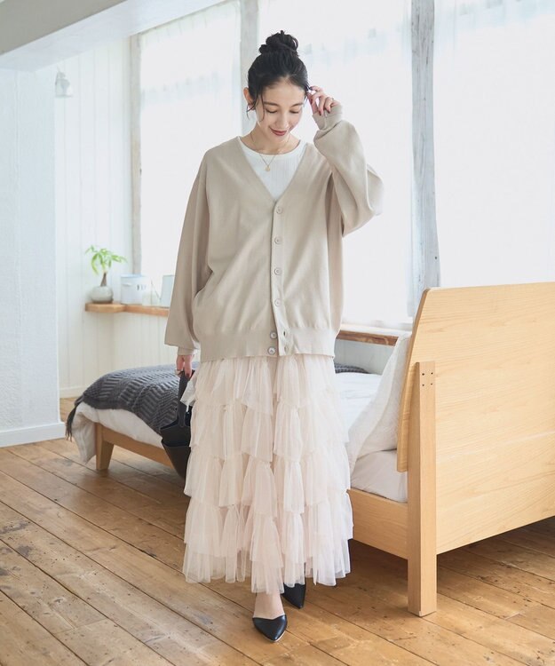 WEGO 【ユニセックス着用ITEM/MLサイズ展開】ドロップショルダーカーディガン ライトベージュ