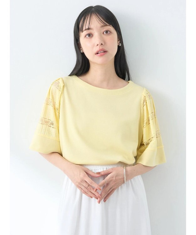 earth music&ecology フレア袖レースプルオーバー Light Yellow