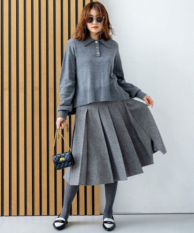 組曲 S カシミヤブレンドバルキーポロ ニット グレー系