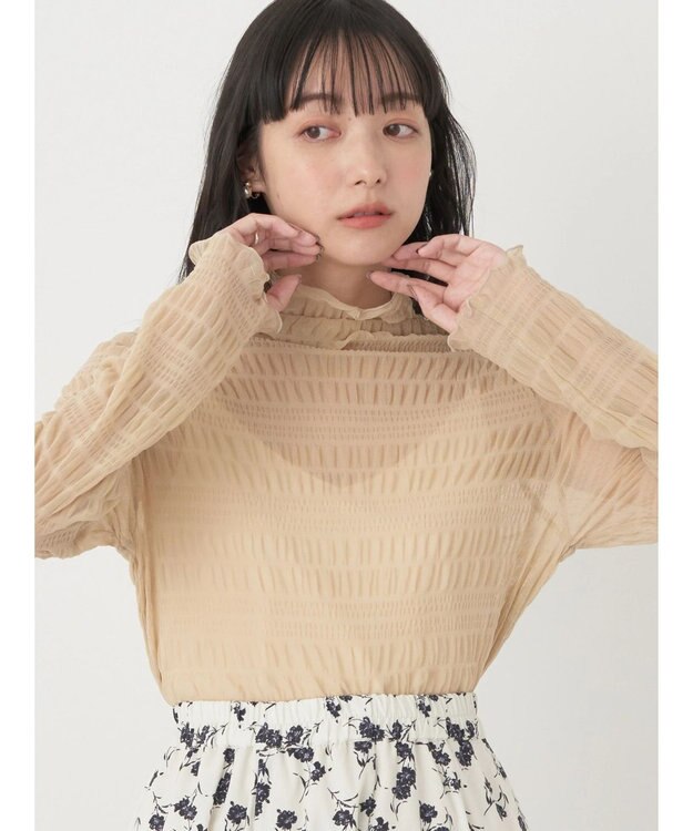 earth music&ecology ジャガードシャーリングシアートップス Beige