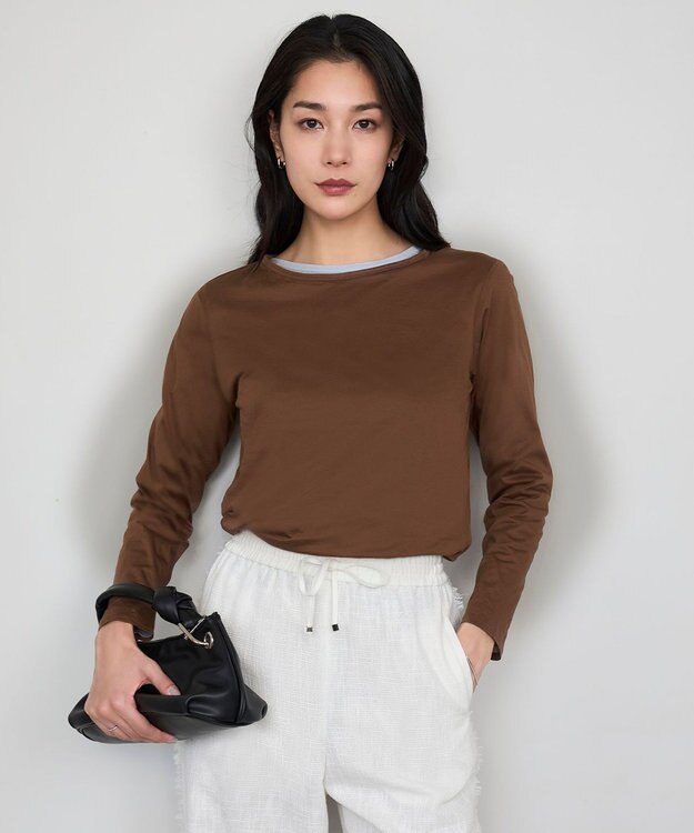 ICB L 【洗える】46Gハンドレッドジャージー プルオーバー ブラウン×サックス系