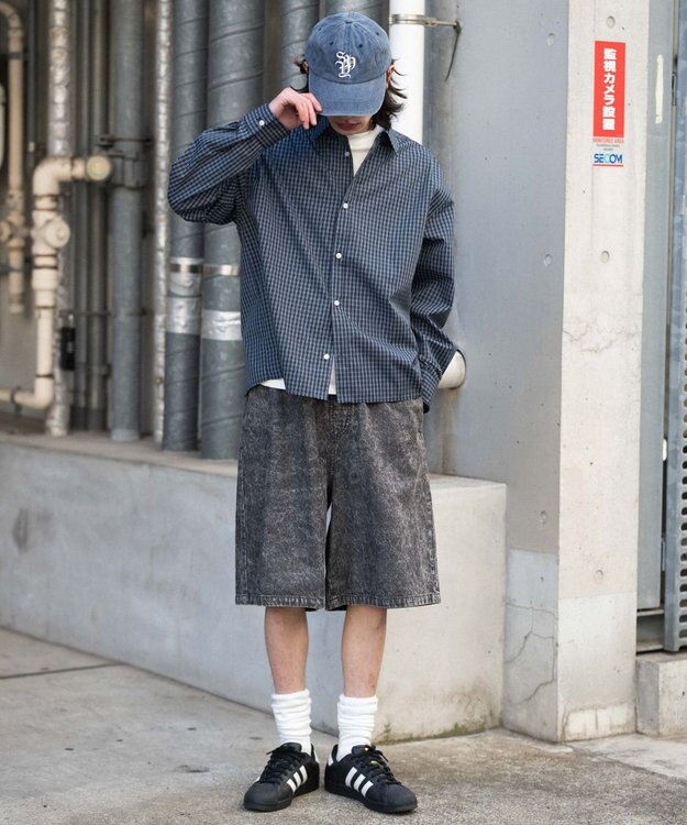 WEGO 【ウエストゴム/SMLサイズ展開】イージーコットンハーフパンツ デニムブラックソノタ