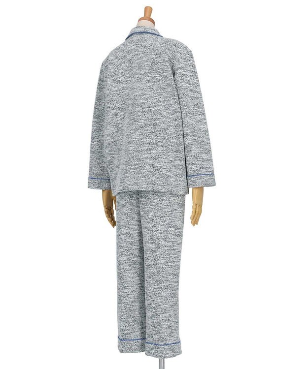 une nana cool 【綿混】カジュアルスラブツィード 長袖開襟パジャマ ブラック系