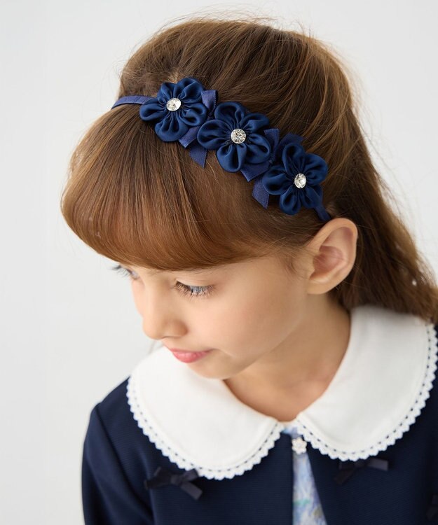 ANY KIDS お花×リボンカチューシャ ネイビー