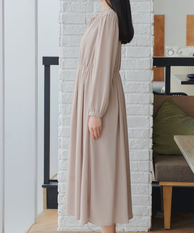 Tiaclasse L 襟フリルリボンワンピース ベージュ