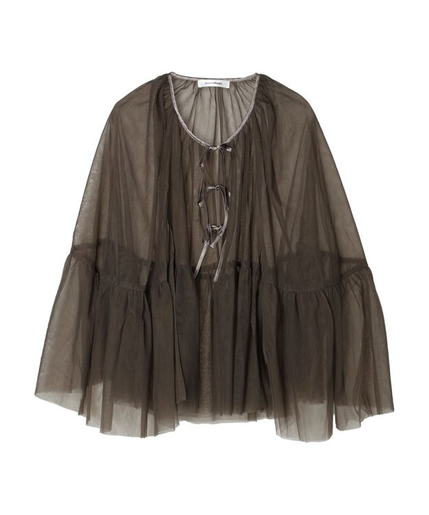 Green Parks リボンチュールデザインブラウス Khaki