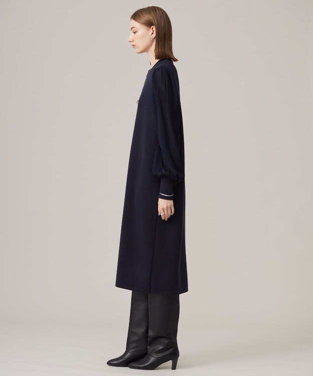 ICB L 【洗える】ウールブレンドスムース ニットワンピース ネイビー系