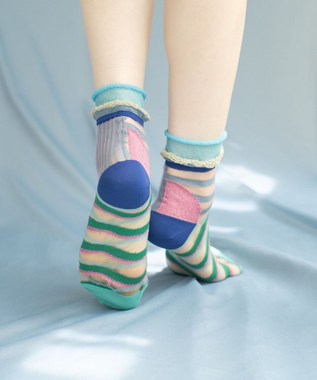 COQ WAVE ECHO シアーボーダーソックス スカイブルー