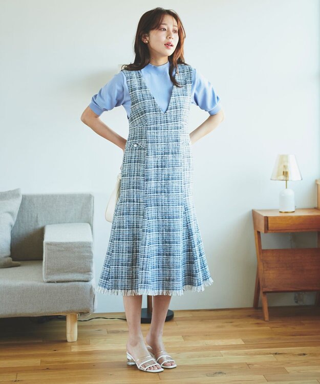 Feroux 【洗える】ツイード ジャンパースカート ピンク系9