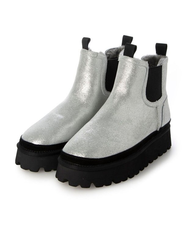 MODE ET JACOMO <carino>本革ムートン　サイドゴアショートブーツ シルバー