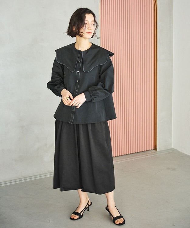 #Newans 【洗濯機可能/シワになりにくい】〈小柄さんにお勧め〉ウェービーカラーブラウス ブラック