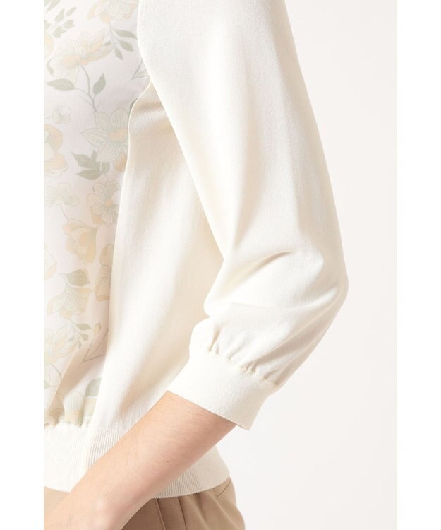 DAKS フローラルプリントコンビ クルーネックプルオーバー アイボリー