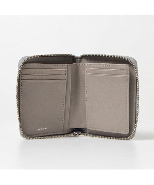 UNBILLION ペルケ perche / ボタニカルフラワー刺繍ラウンドパームフィットウォレット ライトグレー