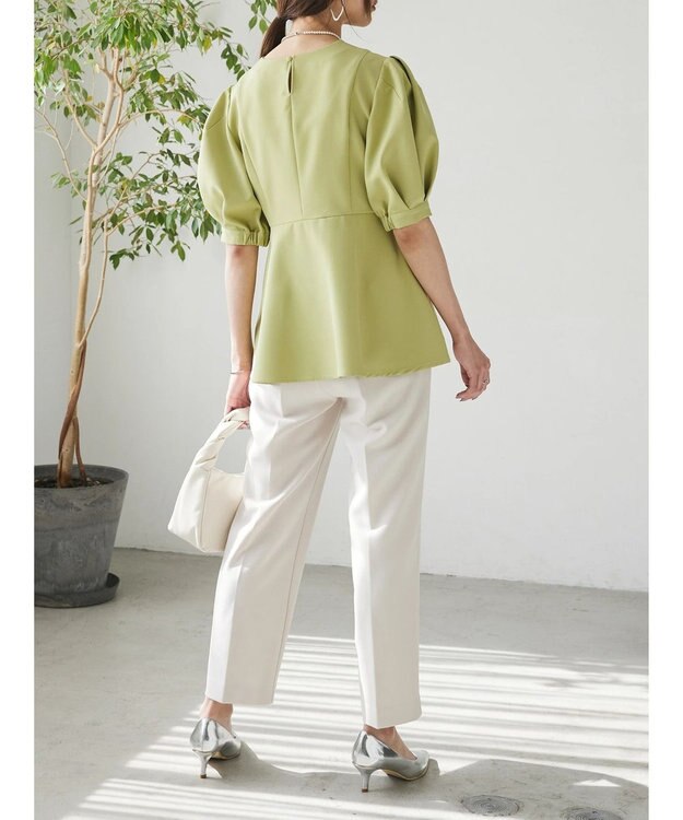 Green Parks AnriettMusee パフスリーブペプラムブラウス Lime Green