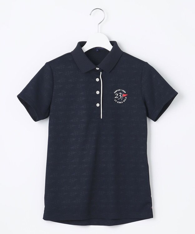 23区GOLF 【WOMEN】フラッグロゴジャガード ポロシャツ ネイビー系