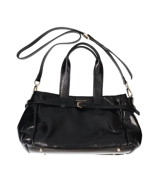INTER-CHAUSSURES 【CHRISTIAN VILLA】ミディアムサイズレザーハンドバッグ ブラック