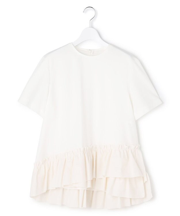 23区 L 【R(アール)】クロスフリルジャージー ランダムフリル Tシャツ ホワイト系