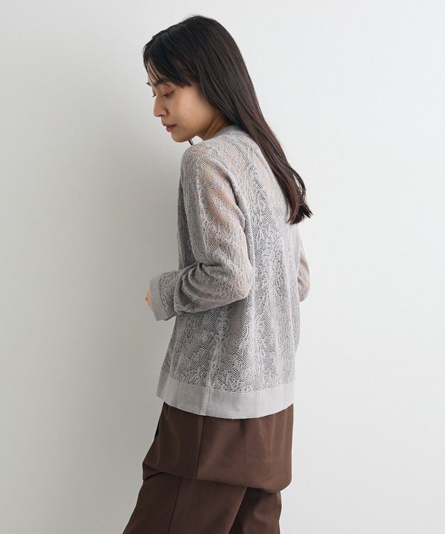 CRAFT STANDARD BOUTIQUE レース編みポロカーディガン Gray
