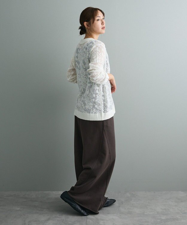 CRAFT STANDARD BOUTIQUE レース編みポロカーディガン White