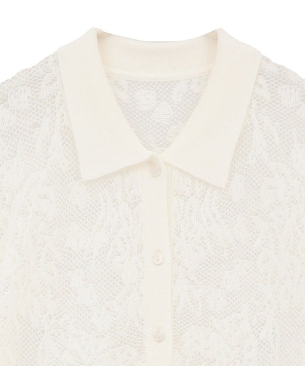 CRAFT STANDARD BOUTIQUE レース編みポロカーディガン White