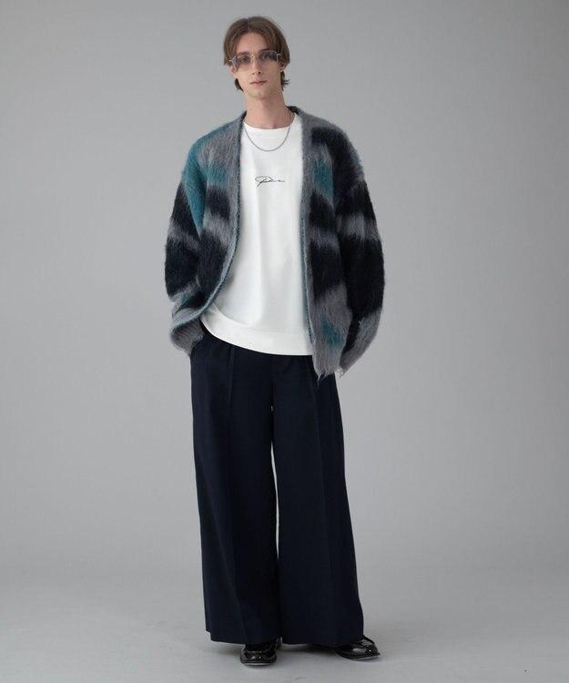 WEGO 【ユニセックス着用ITEM/MLサイズ展開】モヘアタッチパターンカーディガン グレー