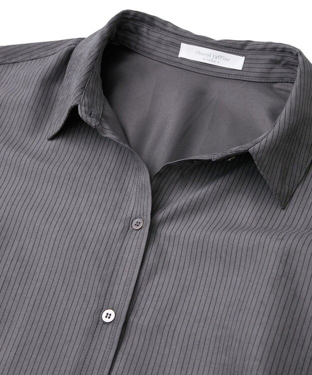 Green Parks シルキータッチストライプシャツ Charcoal Gray