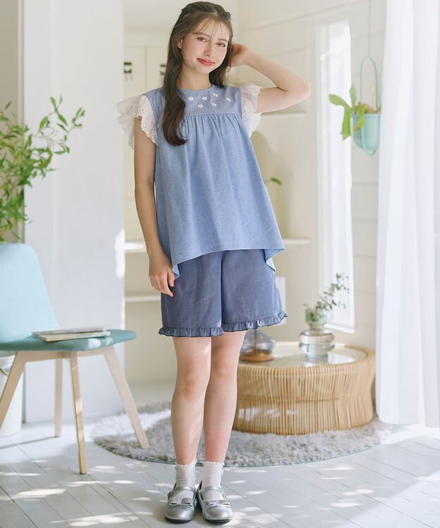 組曲 KIDS 【150-160㎝】 フリルヘムショートパンツ ネイビー