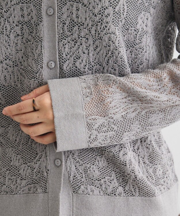 CRAFT STANDARD BOUTIQUE レース編みポロカーディガン Gray