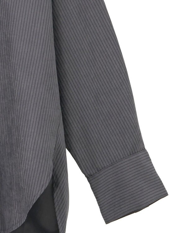 Green Parks シルキータッチストライプシャツ Charcoal Gray
