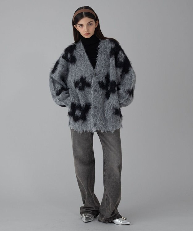 WEGO 【ユニセックス着用ITEM/MLサイズ展開】モヘアタッチパターンカーディガン グレー