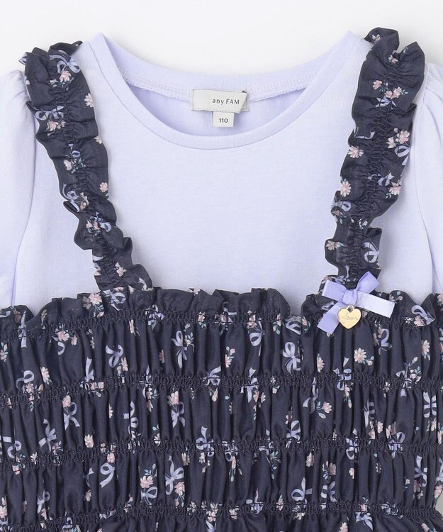 ANY KIDS フラワー×リボン ビスチェ付きTシャツ ネイビー