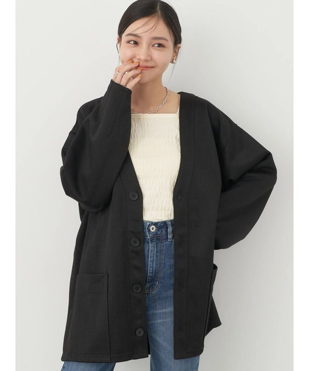 earth music&ecology ヘリンボーン調Ｖネックカーディガン Black