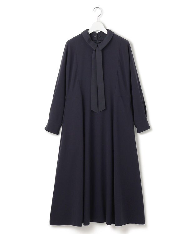 23区 【VERYコラボ】トリアセダブルジョーゼット つけ襟 ボウタイワンピース ネイビー系