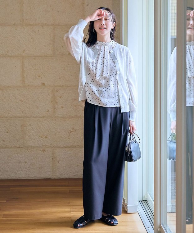 ANY L 【洗濯機可/アンチピリング/接触冷感】シアークルーネックカーディガン グレー