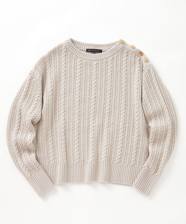 23区 【洗える】ウールコード 肩ボタンケーブル柄 ニット ライトベージュ系
