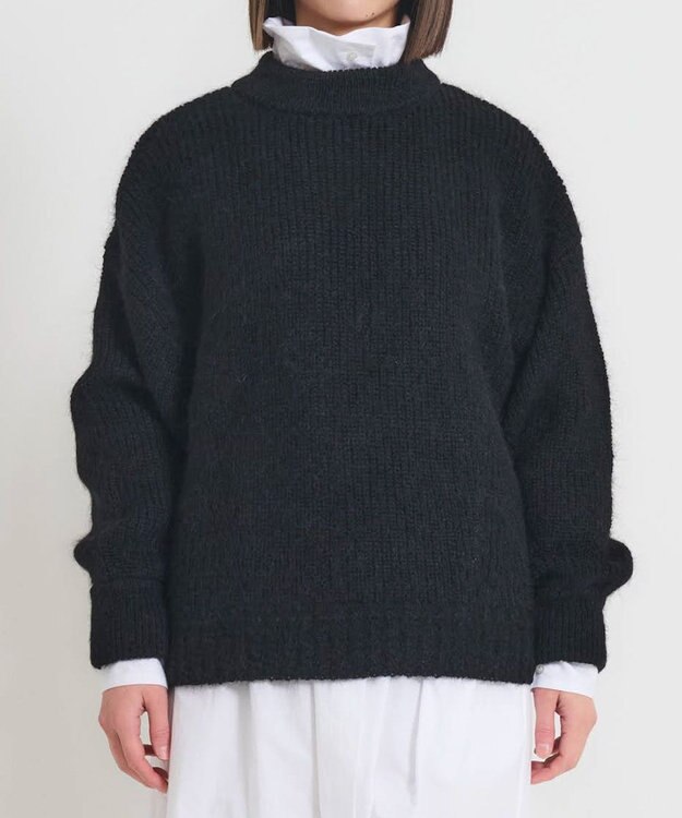 muuc 〈天然素材の上質なモヘヤ〉アルパカモヘヤ畦編みプルオーバー〈日本製〉 ブラック