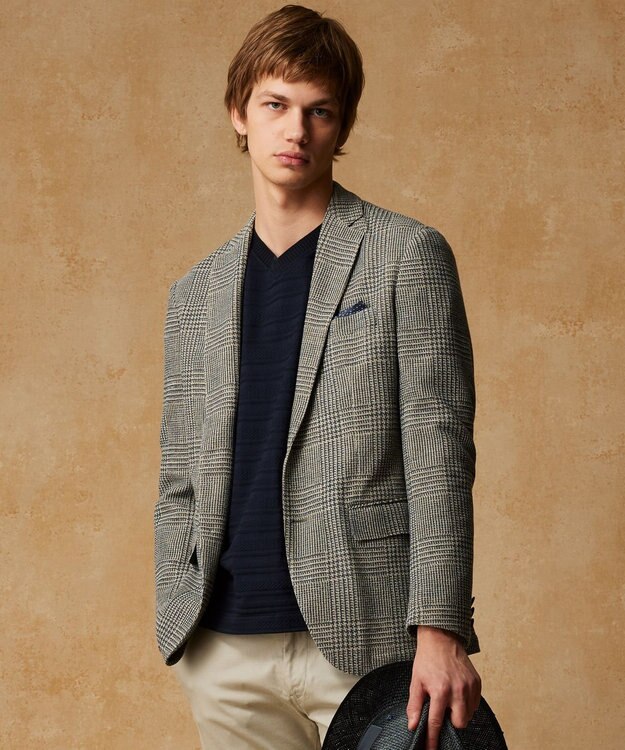 JOSEPH ABBOUD 【イタリア素材/軽量/ストレッチ】サマーツィードジャージー千鳥プリント ジャケット ベージュ系4