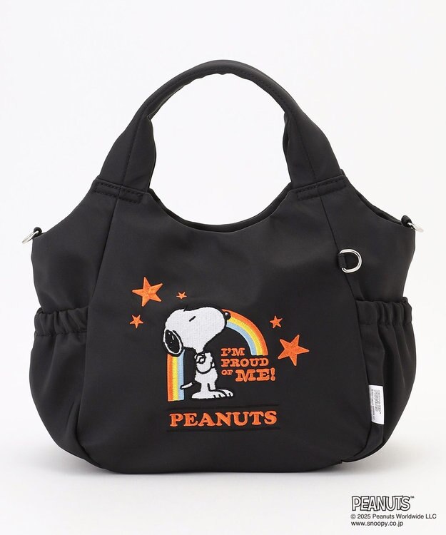 Y'SACCS SNOOPYデザイン サイドギャザー2wayトート　Sサイズ(レインボー） ブラック