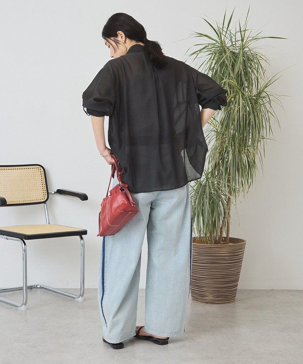 AMERICAN HOLIC ウエストタックシアーストライプシャツ Black