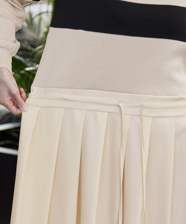 Tiaclasse 【洗える】マルチボーダーニットコンビワンピース ベージュ