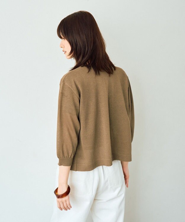 YECCA VECCA ノーカラー7分袖ポケットカーディガン Dark Beige