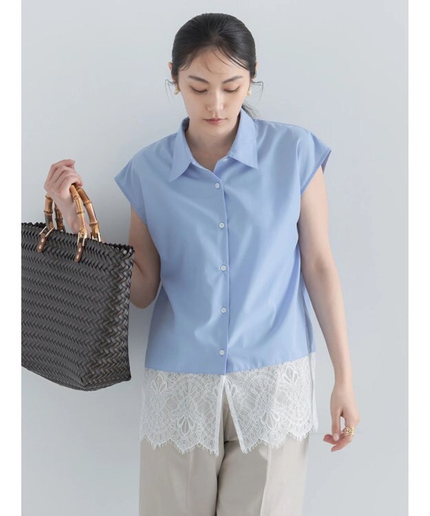 Te chichi レースヘムドッキングシャツ ブルー