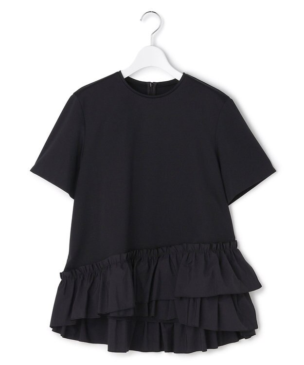 23区 L 【R(アール)】クロスフリルジャージー ランダムフリル Tシャツ ブラック系