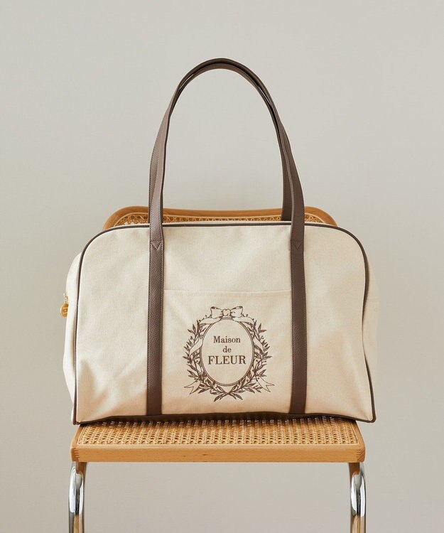 Maison de FLEUR キャンバスキャリーオンボストンバッグ Brown