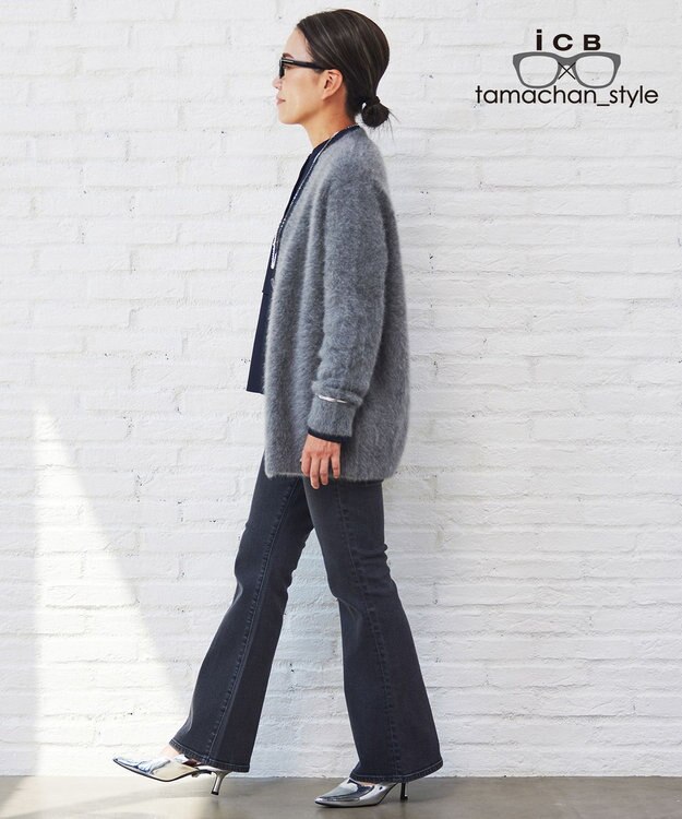 ICB 【ICB×tamachan_style コラボ】スタイルアップ フレアデニム グレー系