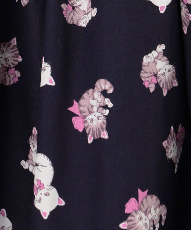 ANY KIDS 総柄 サマーワンピース ネイビー×ネコ