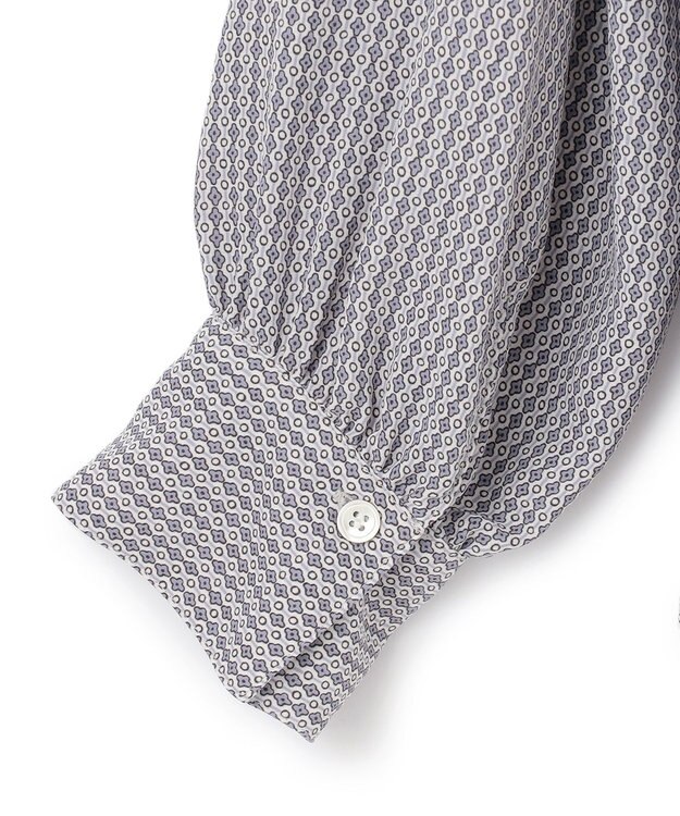 23区 L 【洗える】ヴィンテージ プリント ピンタック ブラウス サックスブループリント