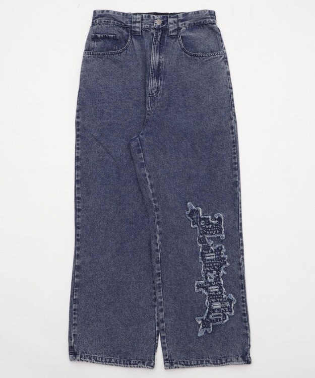 WEGO 【ユニセックス着用YD/ウエスト調整可/MLサイズ展開】グラフィックデニムパンツ デニム中濃加工色