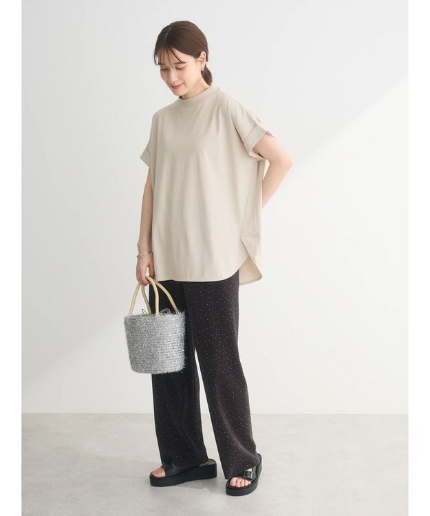 Green Parks 汗染み防止プチハイネックプルオーバー Gray Beige